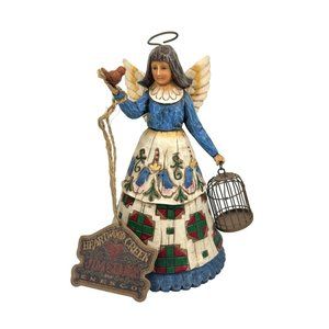VTG Jim Shore Heartwood Creek Angel with Birdcage Bird Folk Art Resin Figure